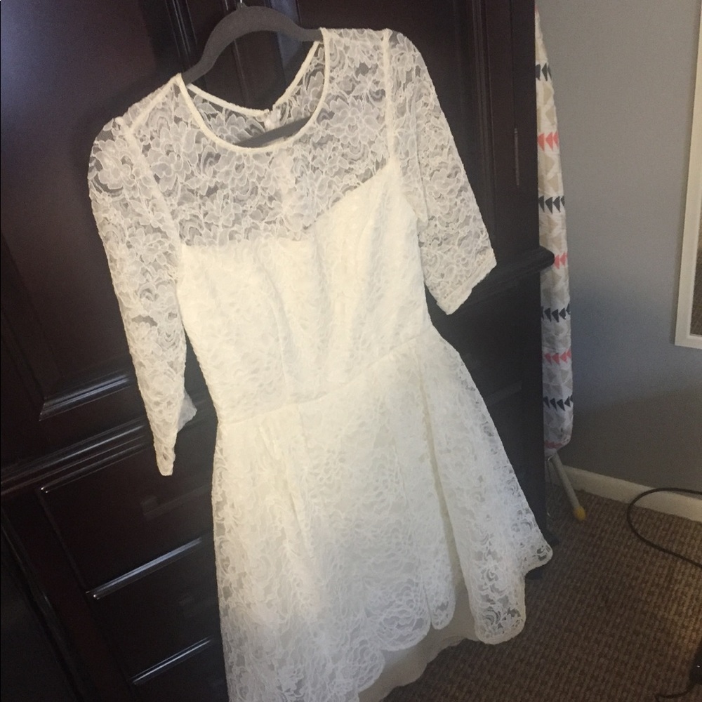 White lace high low dress